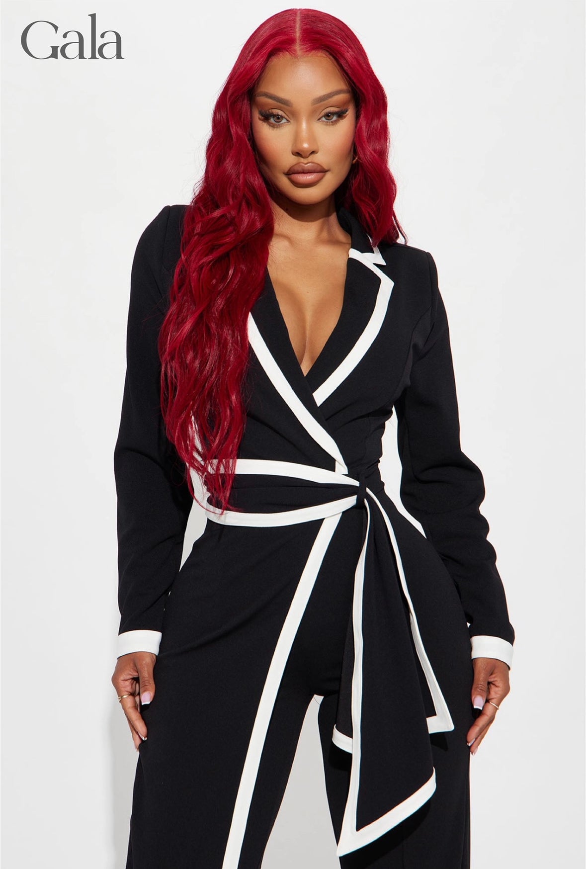 Black/White Long-Sleeve Jumpsuit