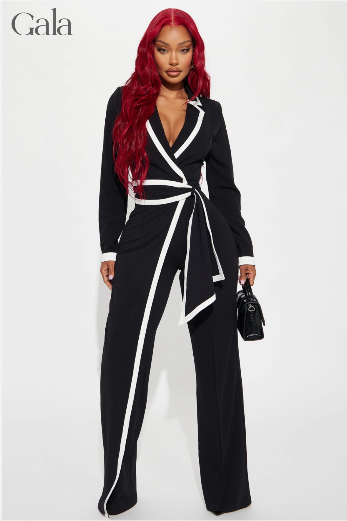 Black/White Long-Sleeve Jumpsuit