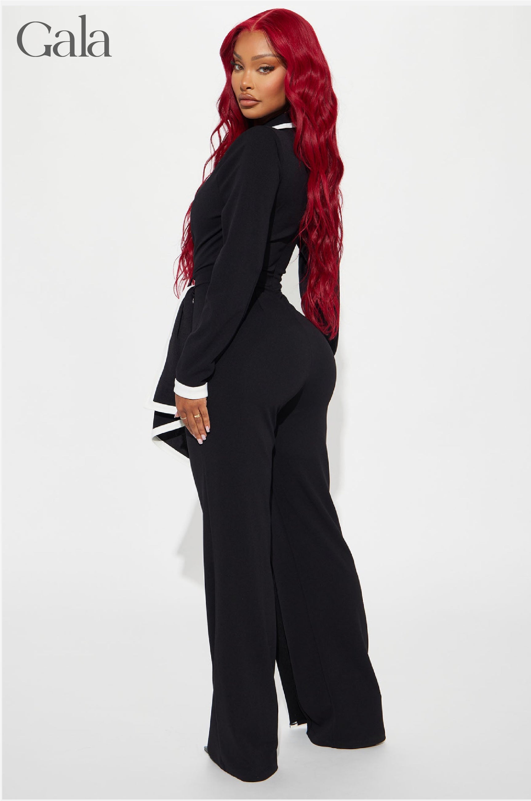 Black/White Long-Sleeve Jumpsuit