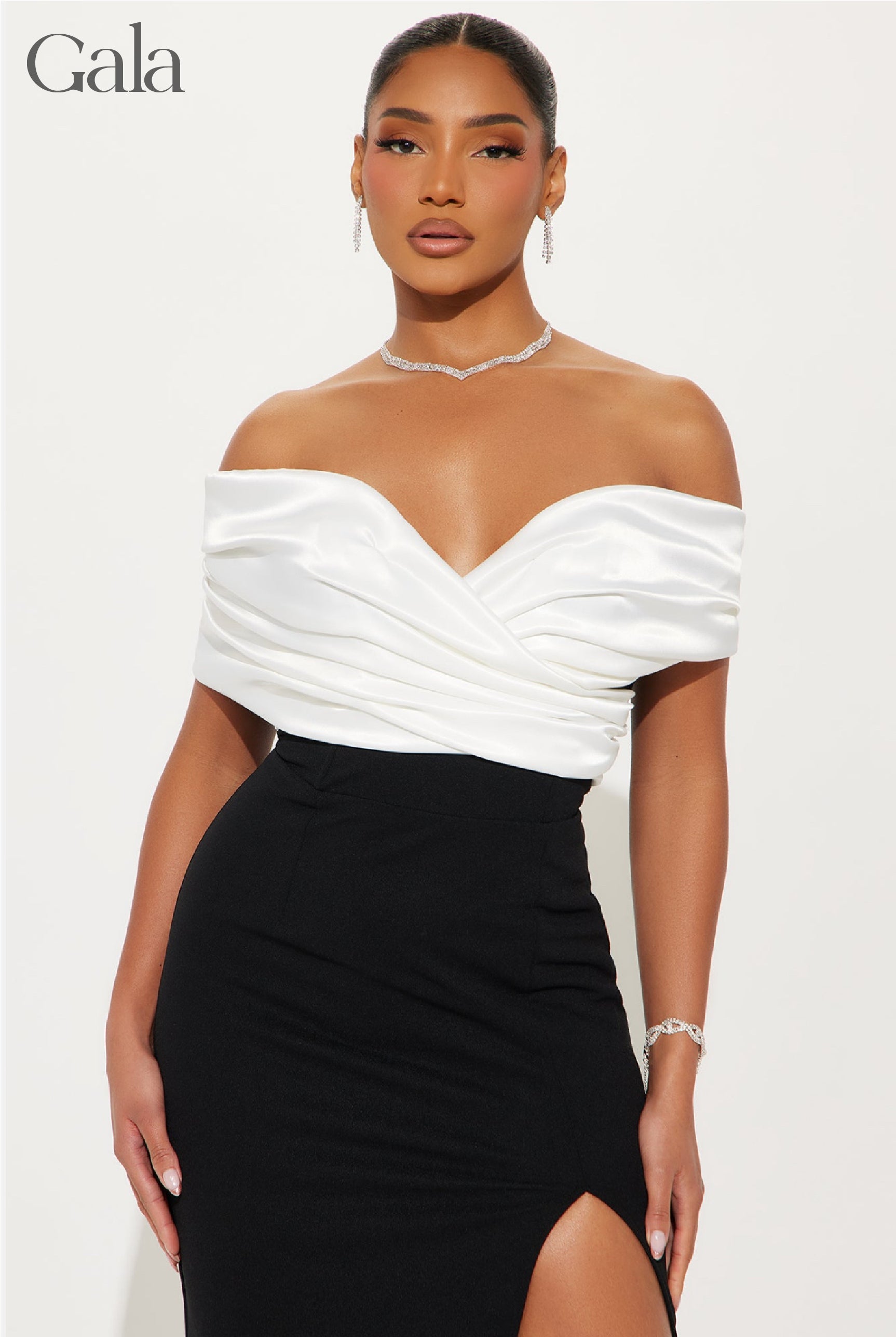 Black/White Draped Maxi Dress