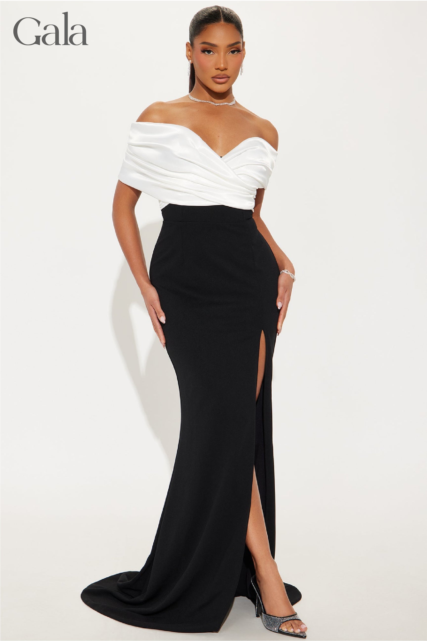Black/White Draped Maxi Dress