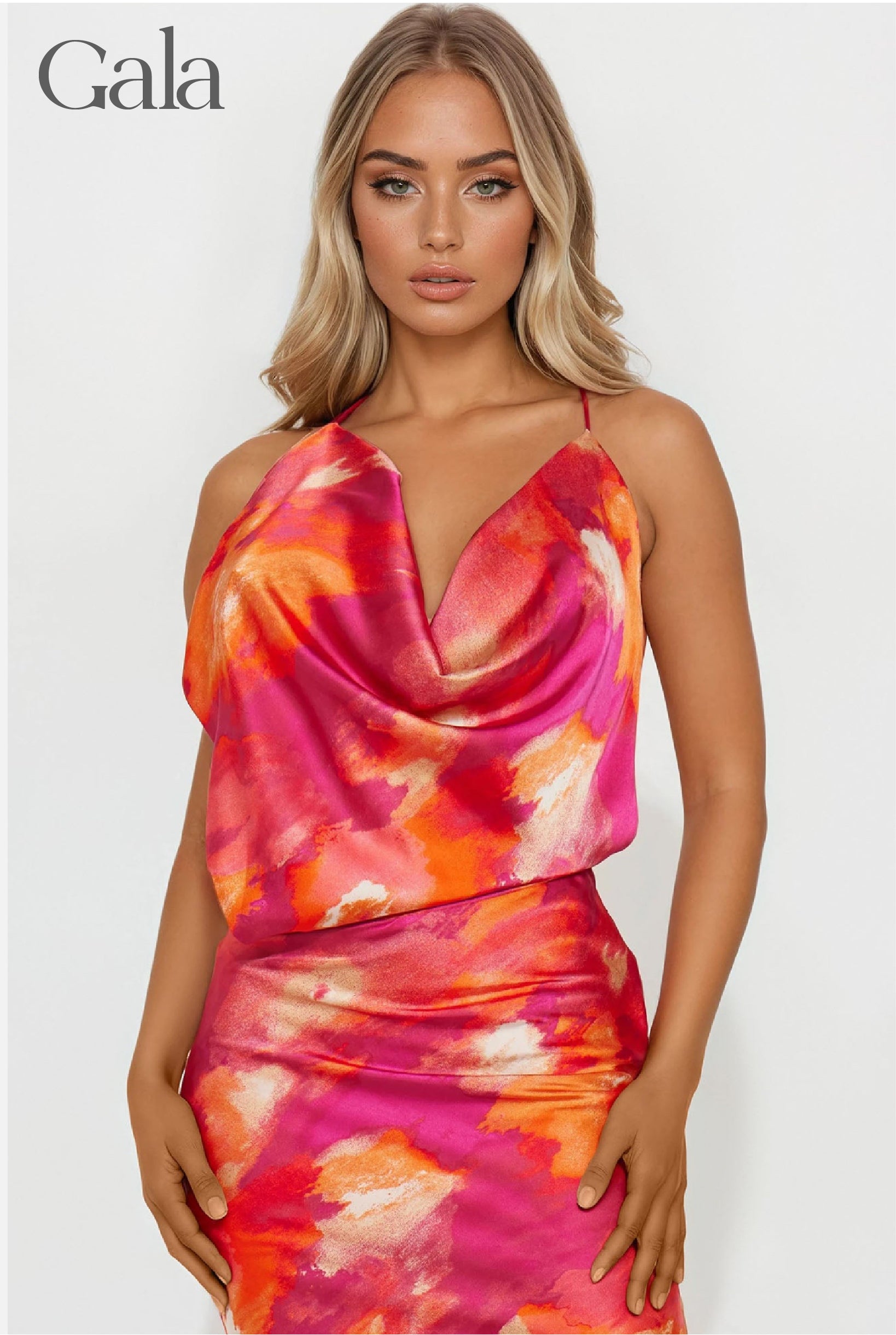 Fuchsia Mix Cowl Neck Maxi Dress