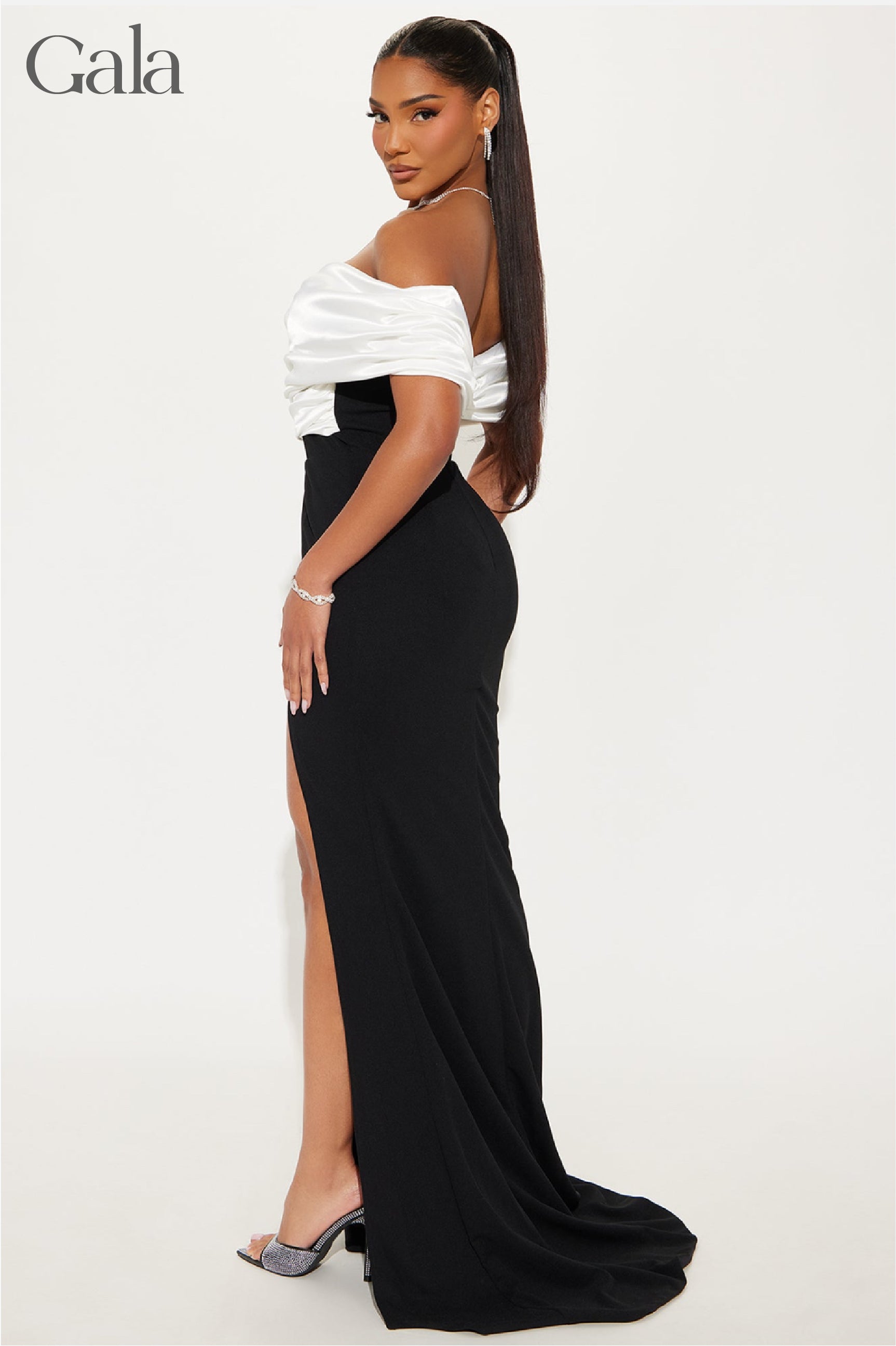 Black/White Draped Maxi Dress