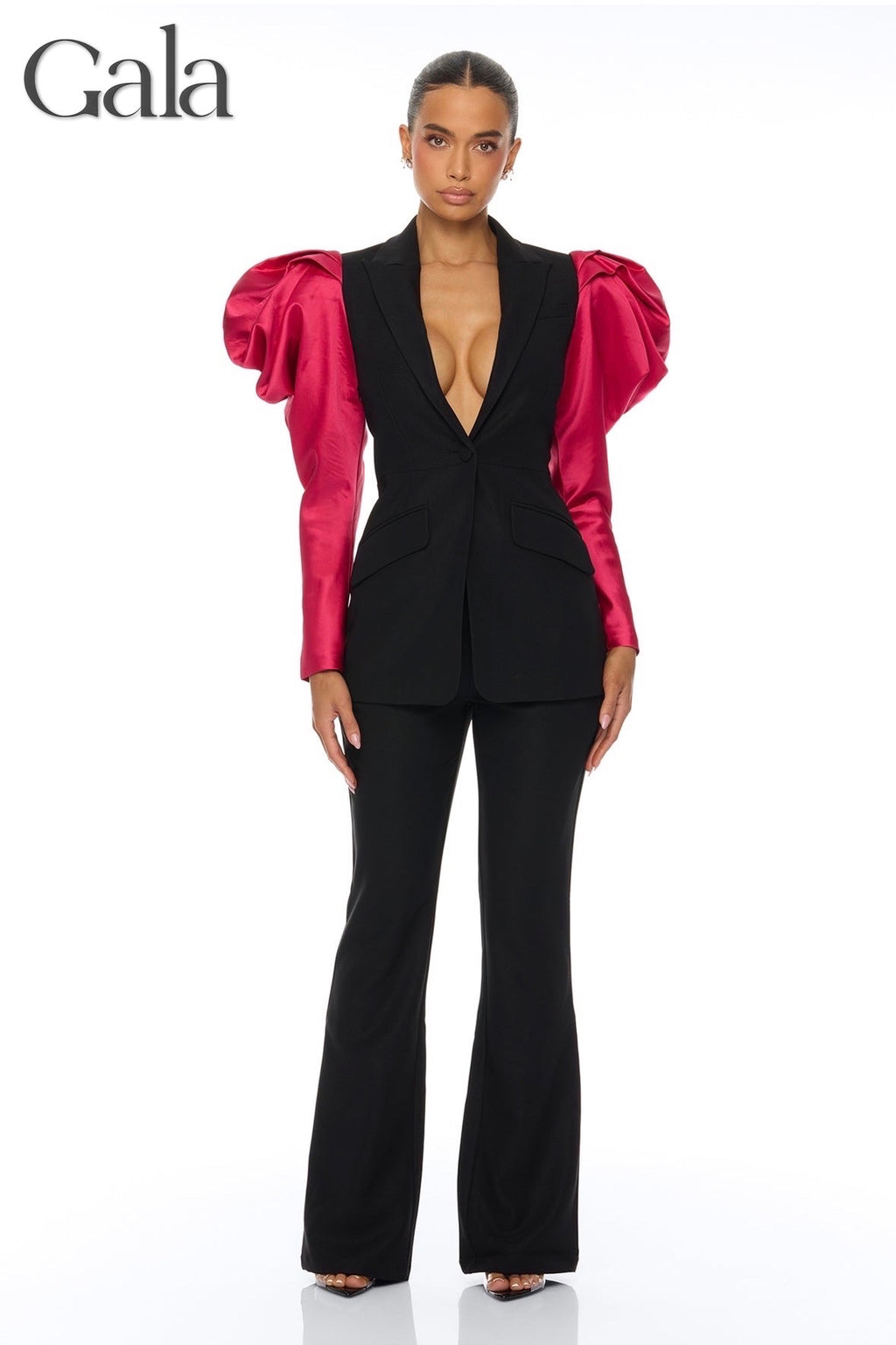 Pink/Black Puff Sleeve Suit