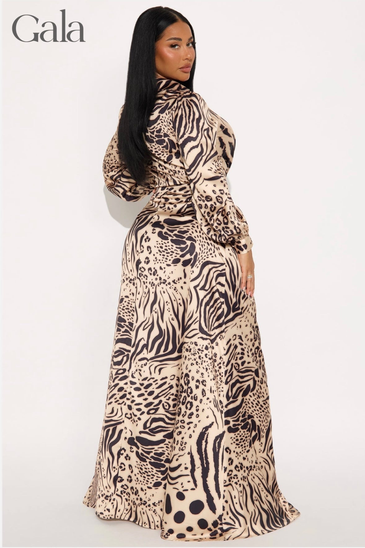 Off-White/Black Tiger Stripe Satin Maxi Dress