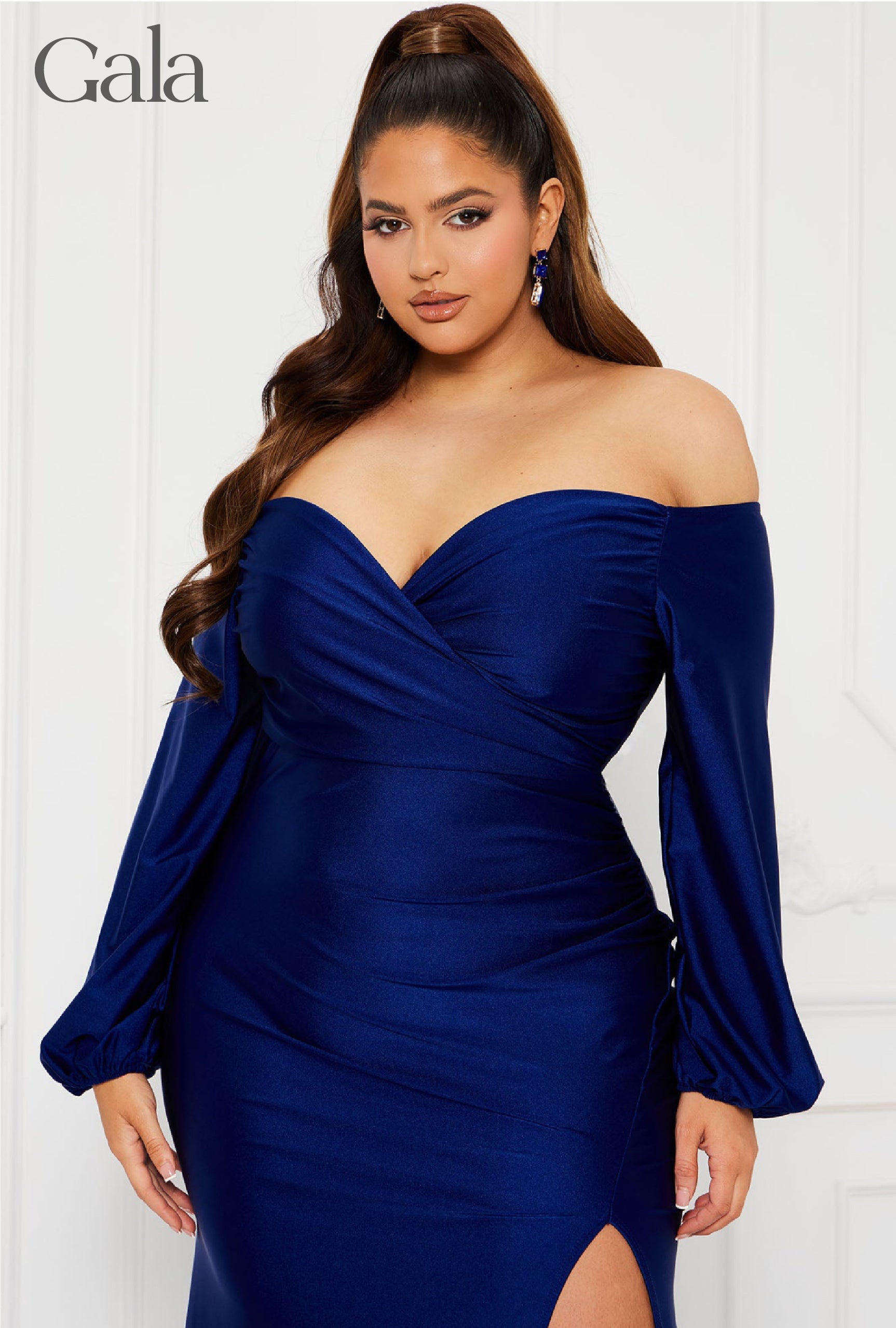 Navy Off-Shoulder Lycra Maxi Dress