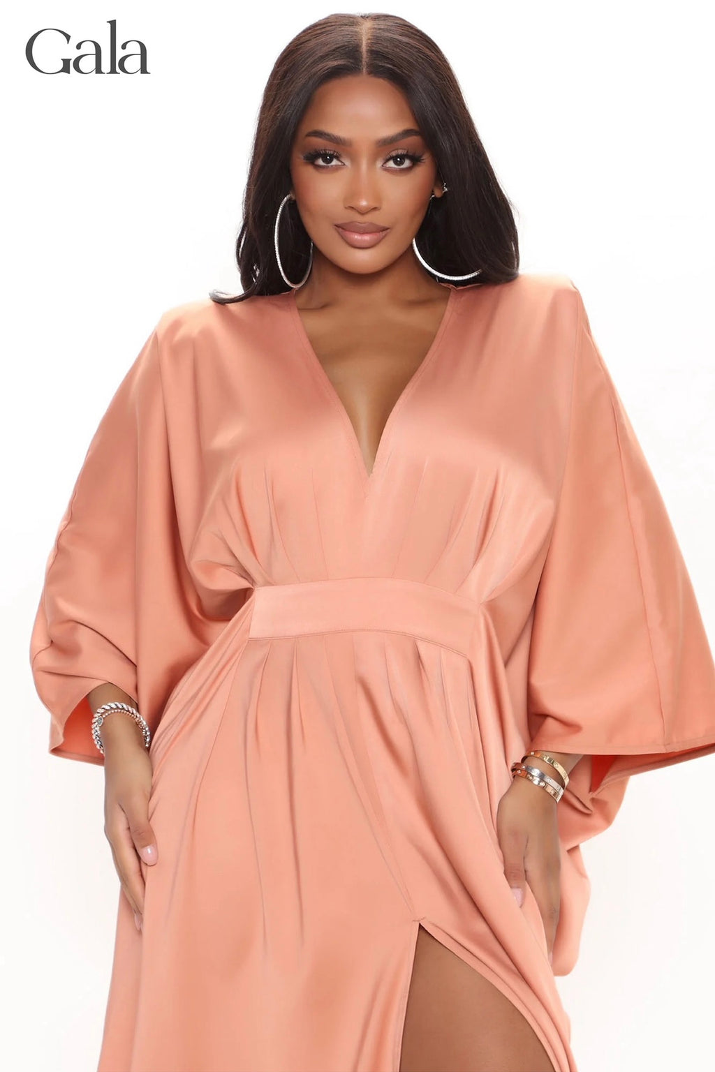 Peach Satin Maxi Dress
