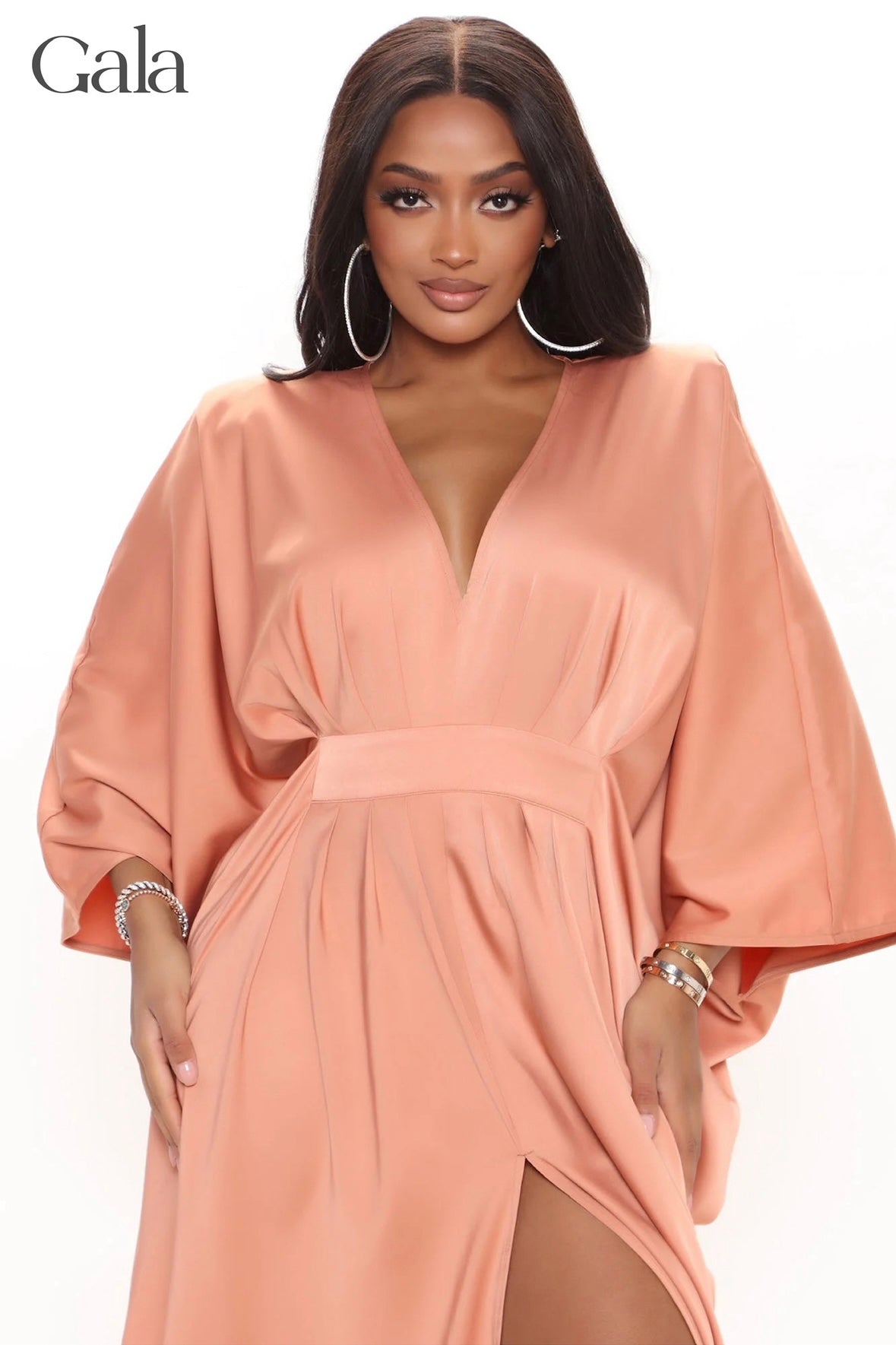 Peach Satin Maxi Dress