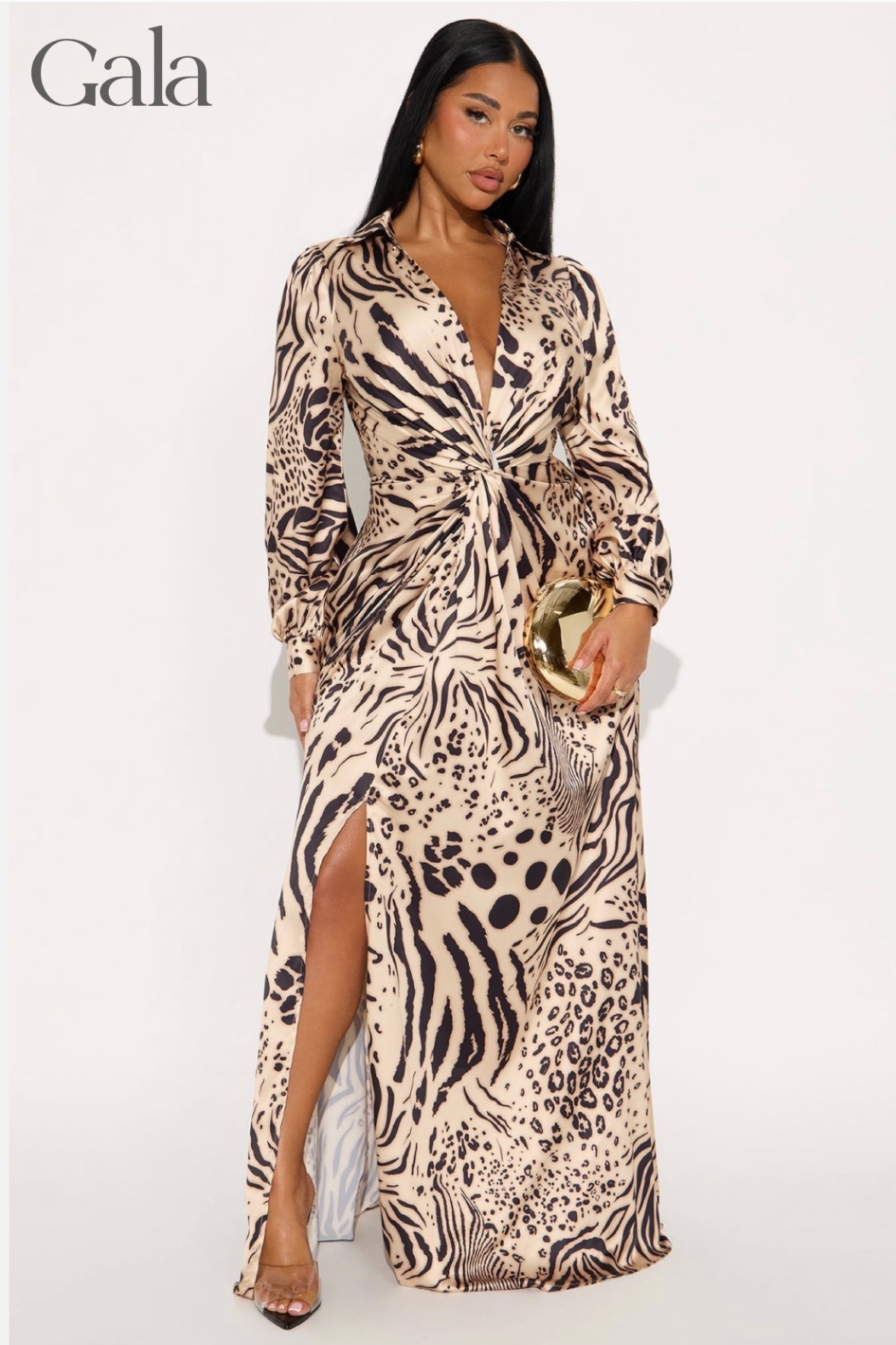 Off-White/Black Tiger Stripe Satin Maxi Dress