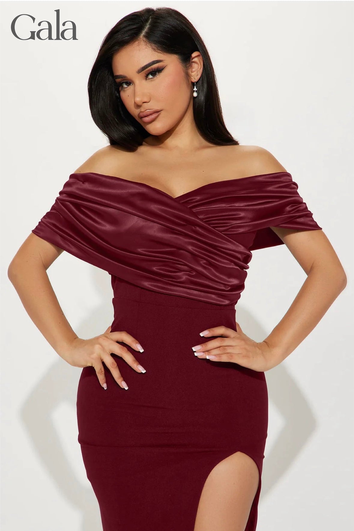 Maroon Draped Maxi Dress