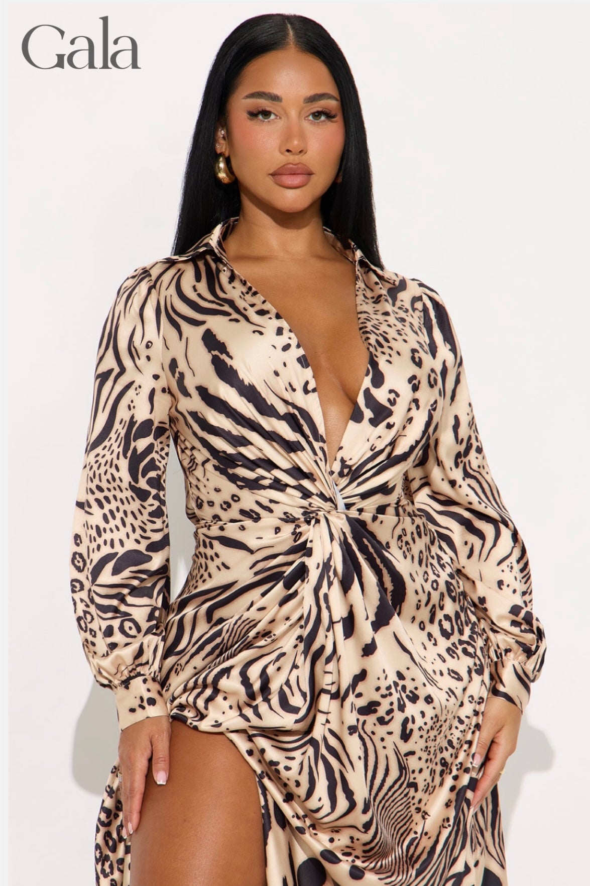 Off-White/Black Tiger Stripe Satin Maxi Dress