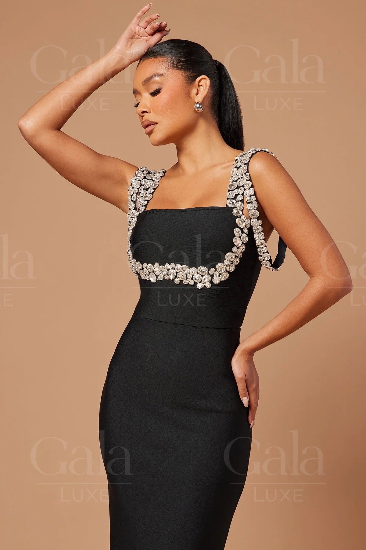 Embellished Black Bandage Gown