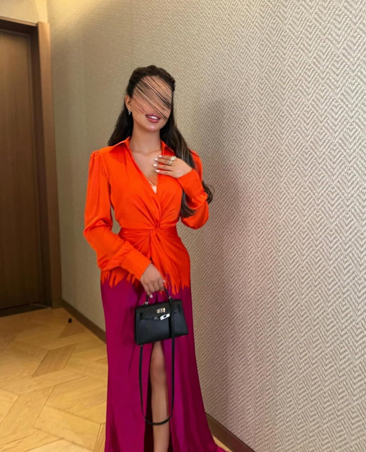 Orange/Fuchsia Satin Maxi Dress