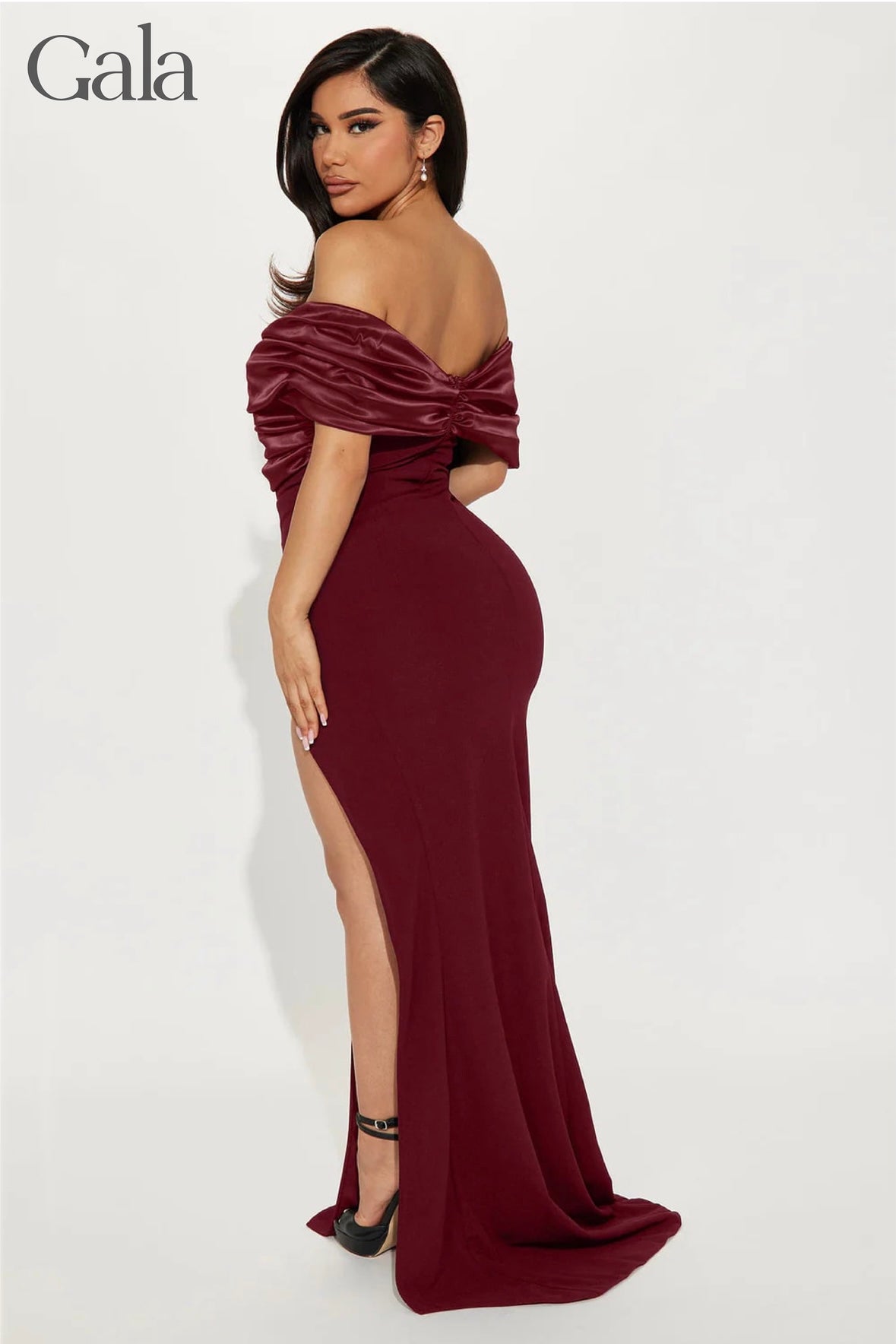 Maroon Draped Maxi Dress