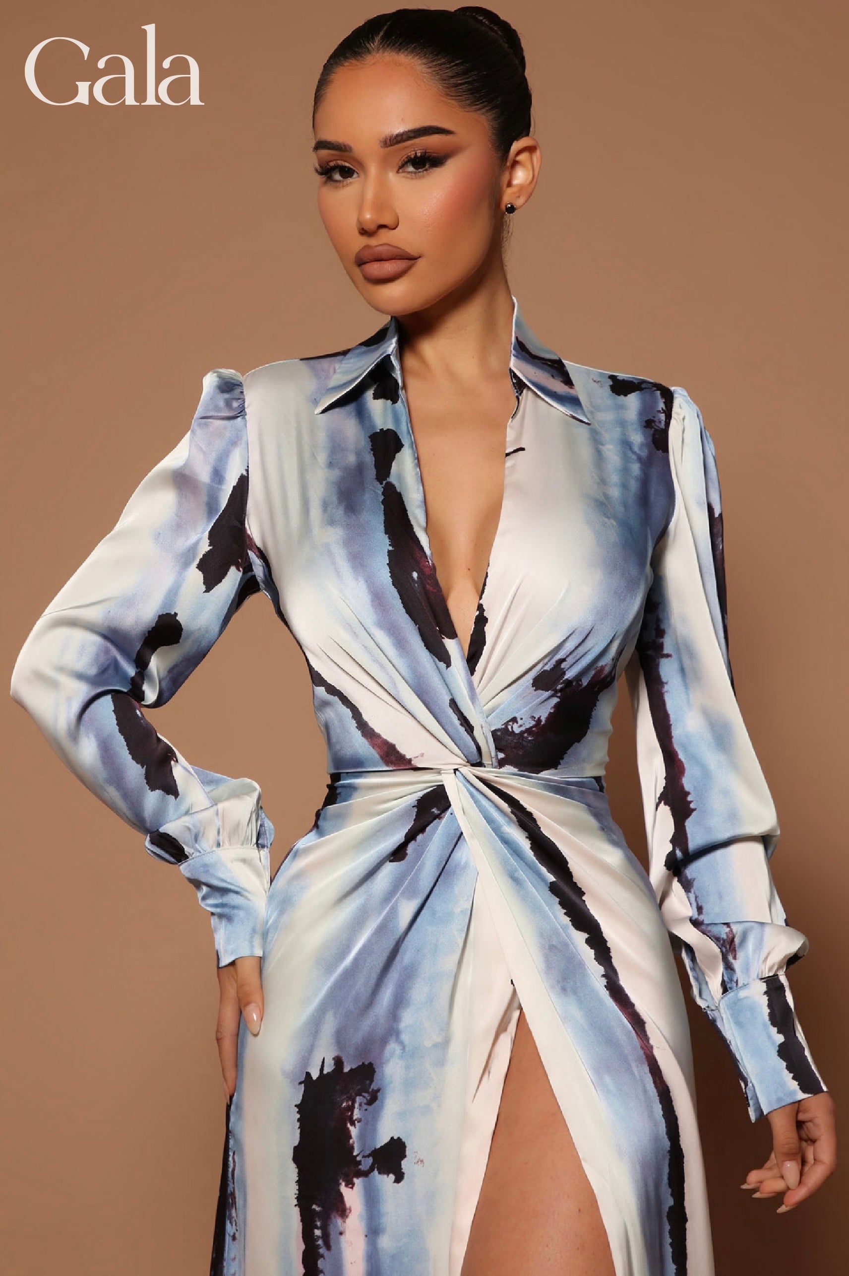 Sky Blue Mix Satin Maxi Dress