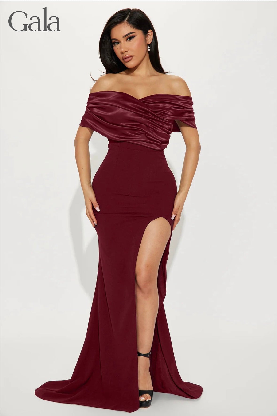 Maroon Draped Maxi Dress