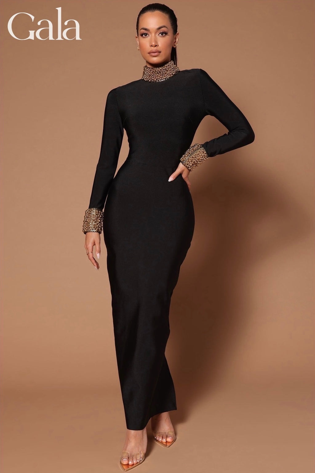 Embellished Black Maxi Dress