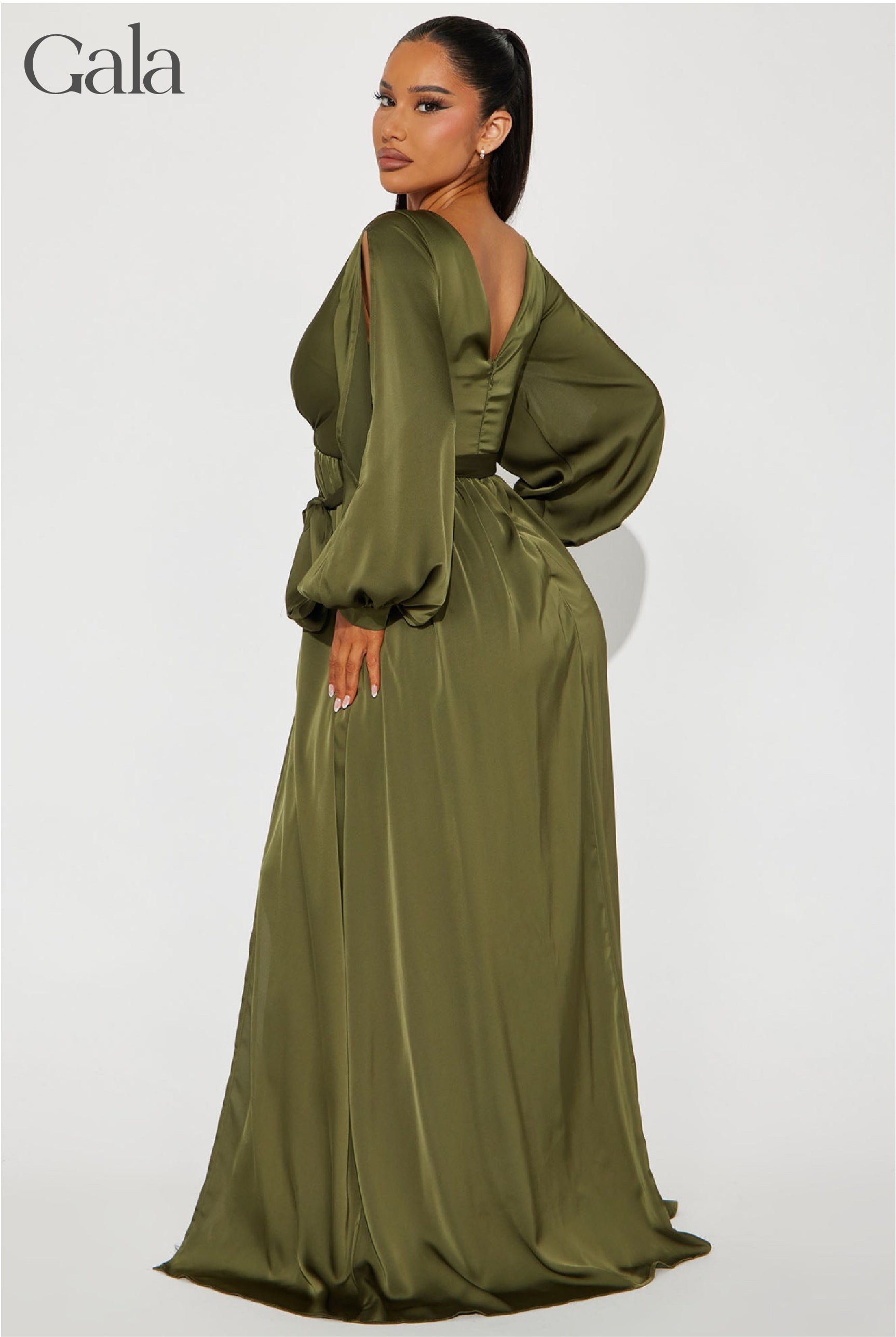 Olive Green Long-Sleeve Maxi Dress