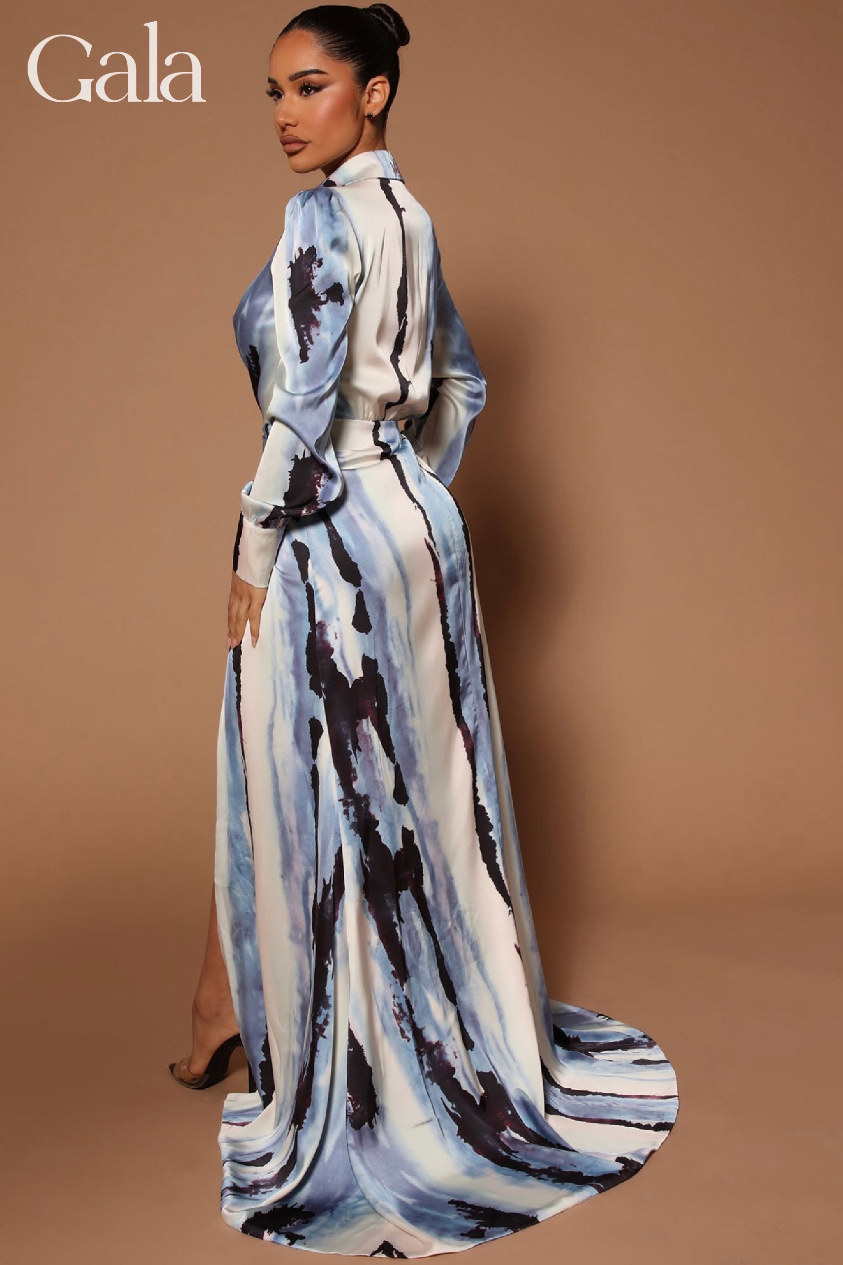 Sky Blue Mix Satin Maxi Dress
