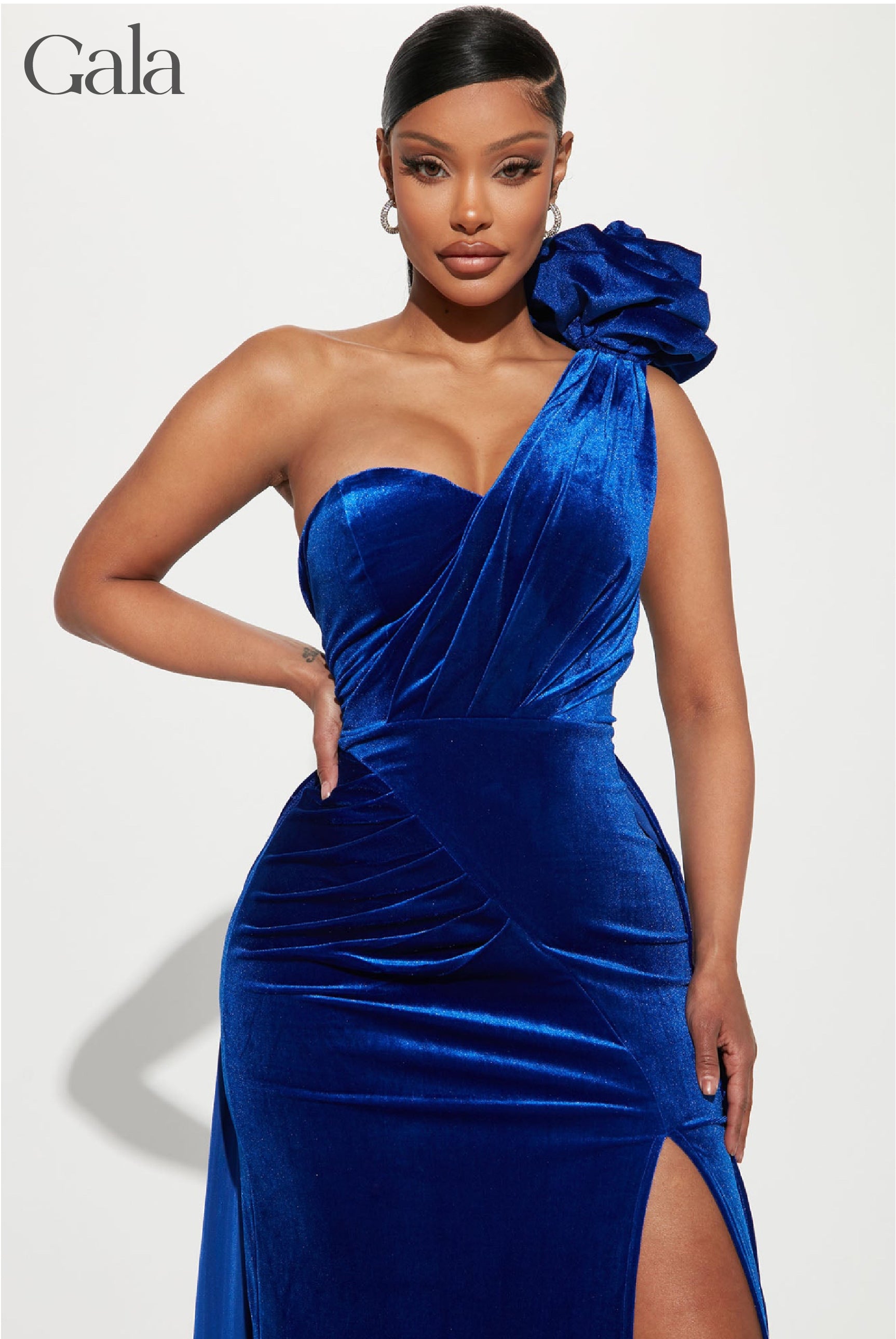 Blue One-Shoulder Velvet Dress