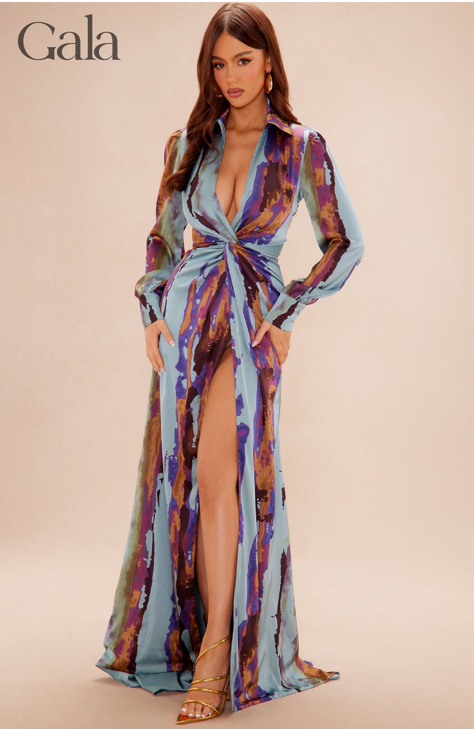 Turquoise Mix Satin Maxi Dress