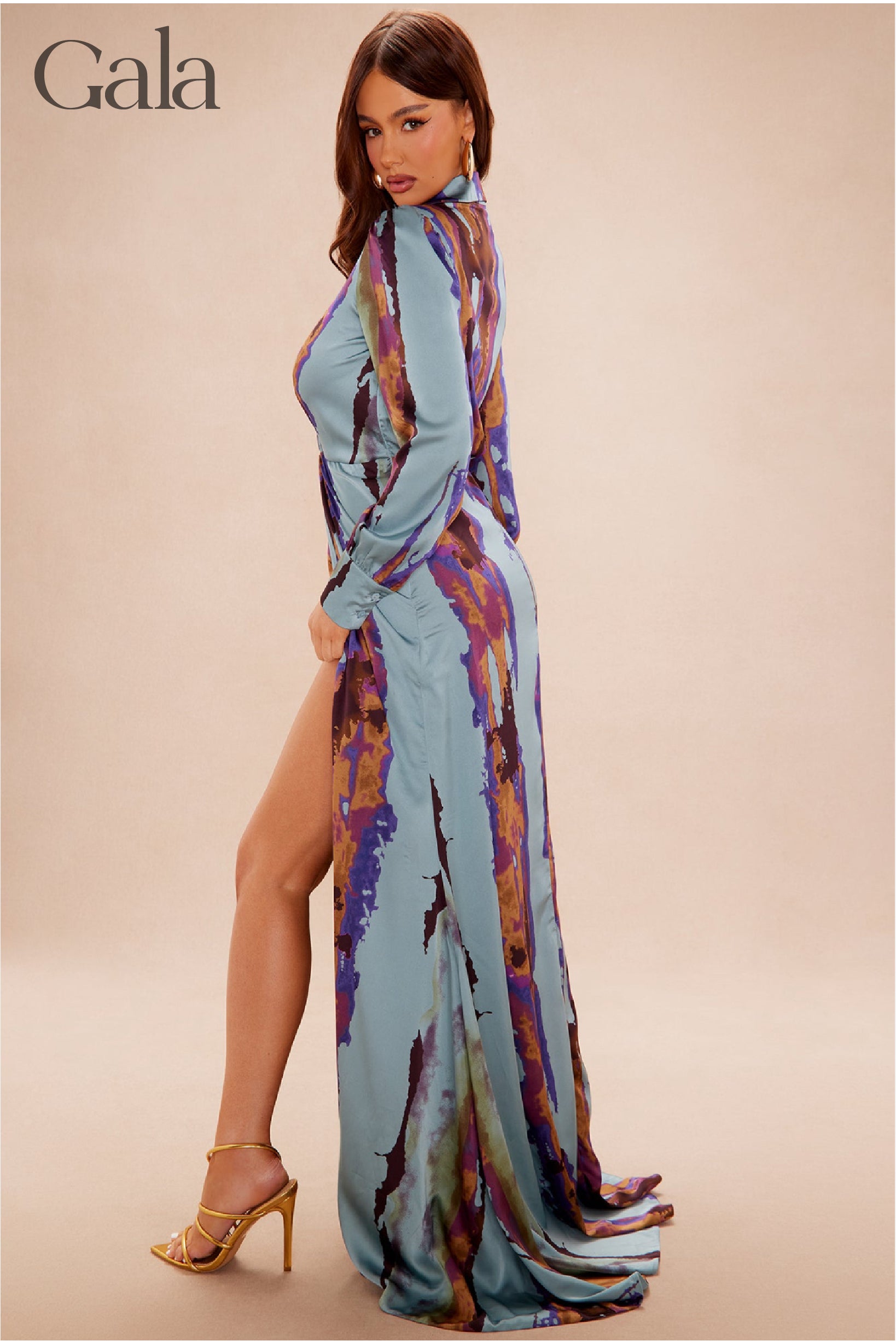 Turquoise Mix Satin Maxi Dress