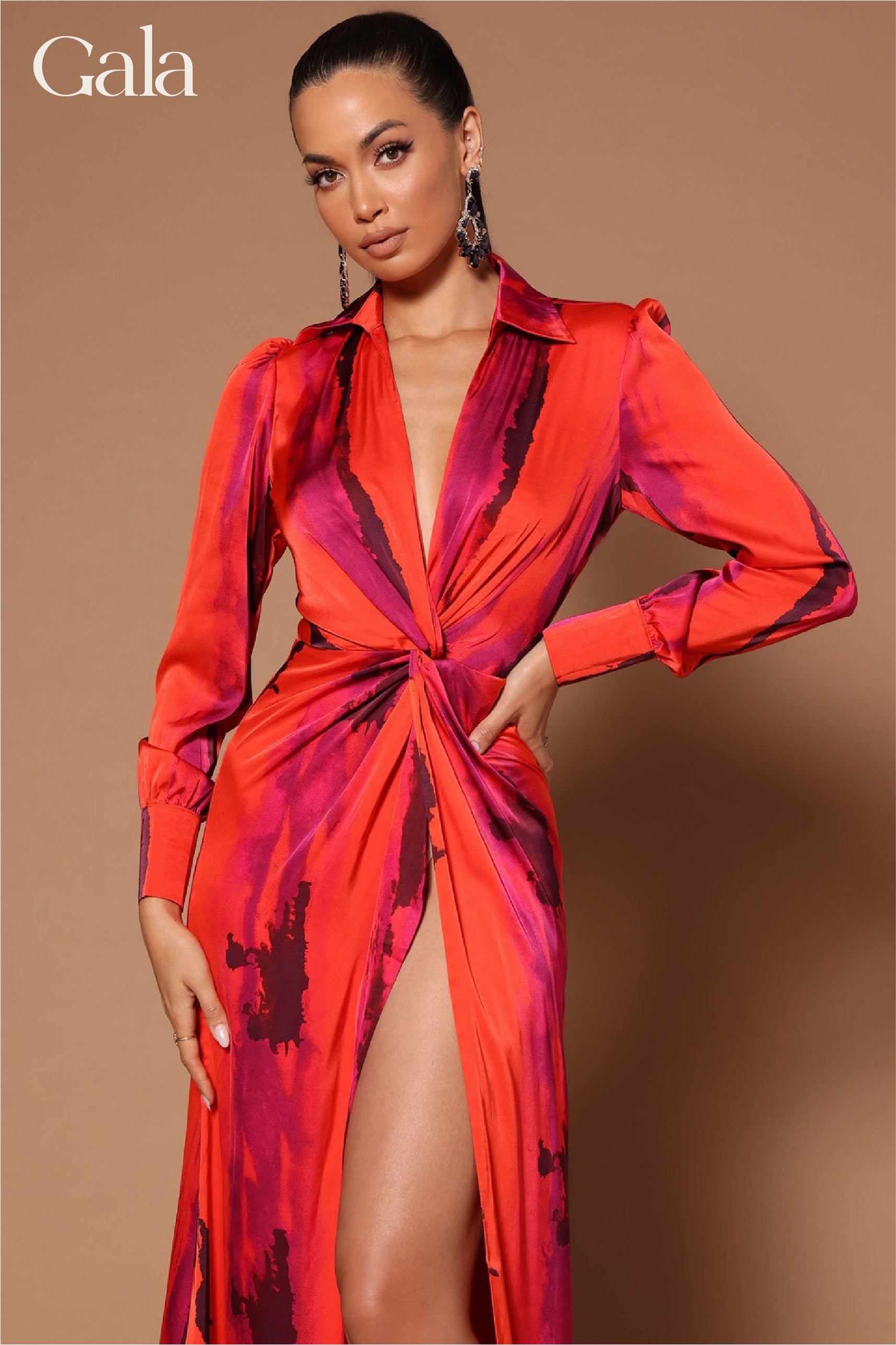 Orange Mix Satin Maxi Dress