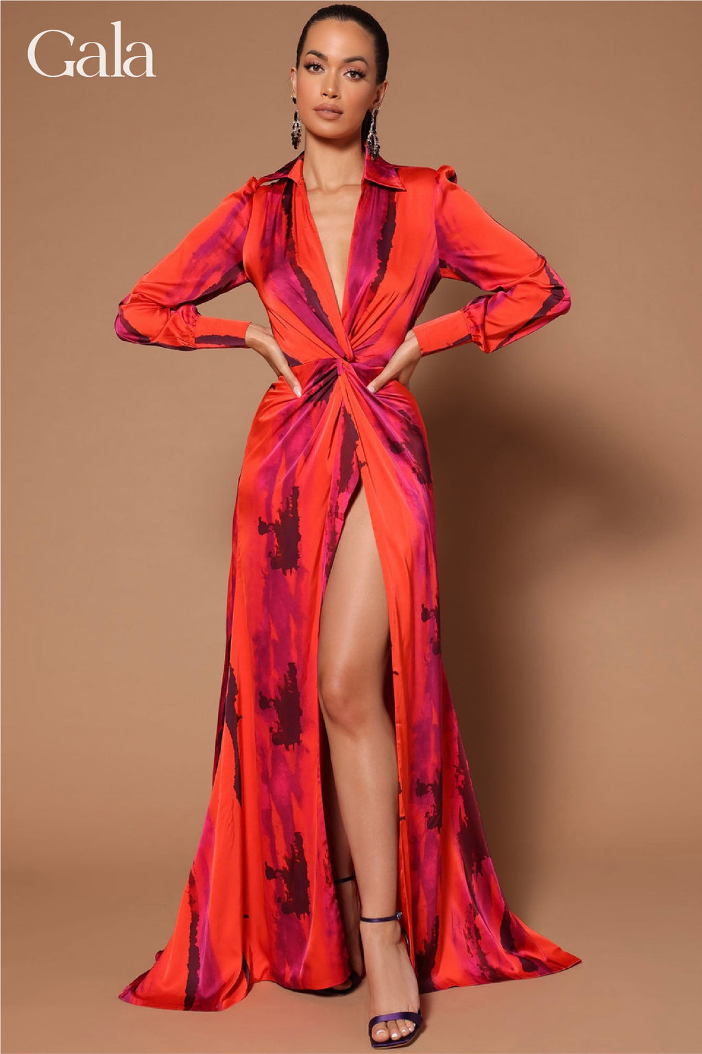 Orange Mix Satin Maxi Dress
