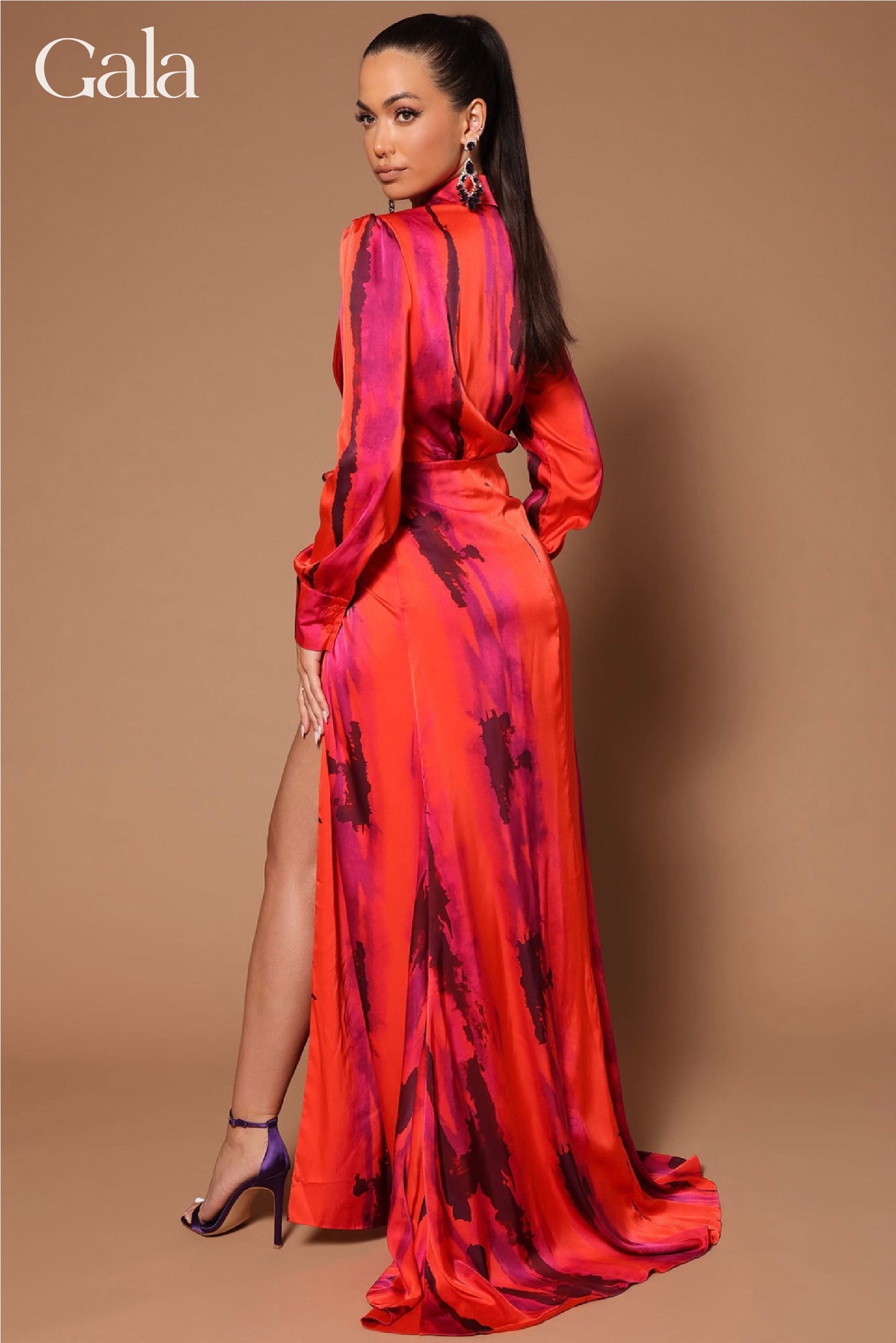 Orange Mix Satin Maxi Dress