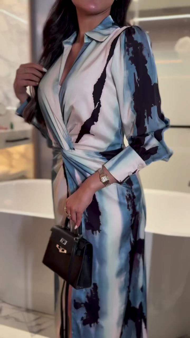 Sky Blue Mix Satin Maxi Dress