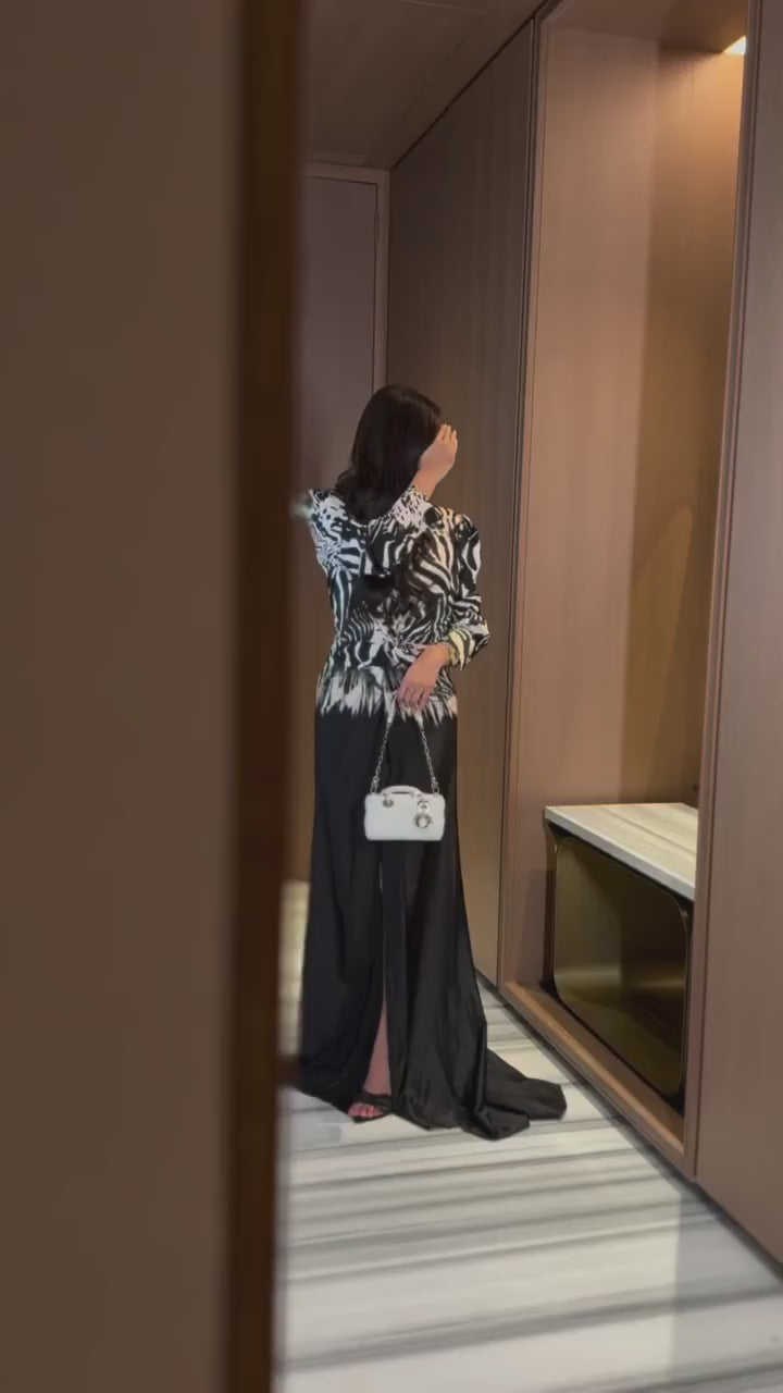 Black/White Tiger Stripe Satin Maxi Dress